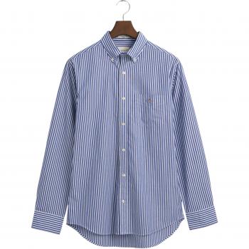 Gant Men's Regular Fit Long Sleeve Poplin Stripe Shirt - College Blue - Size XXXL