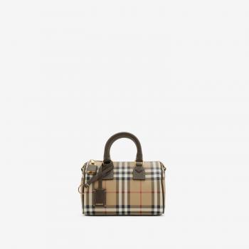 Burberry Women's Bowling Mini Handbag in Beige | 8097598147587 Color A7026, Handbags, female, Brown, Size: ONE SIZE Mini Bowling Purse with Leather Handles