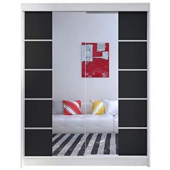 Armario Corredero Atlanta 146 con Espejo, Blanco, 150 x 200 x 58 cm, 5 Estantes