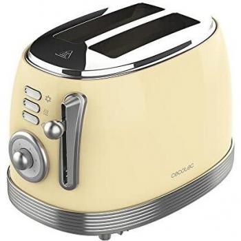 Cecotec Tostadora Toast&Taste 800 Vintage Light Yellow. 850 W, Doble Ranura Corta Extra anchas de 3,8 cm, 2 Tostadas, Acabados en Acero Inoxidable, Estilo Vintage, 3 Funciones, Amarillo