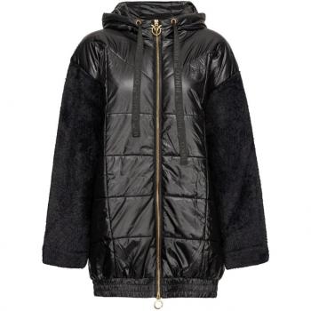 PINKO Black Padded Jacket with Faux Fur, Women's Size L