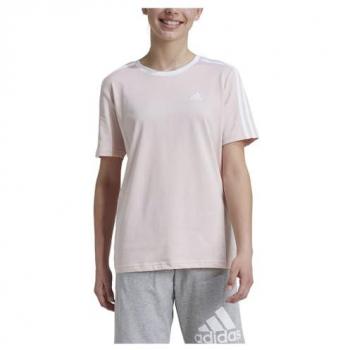 Camiseta de Manga Corta Adidas Essentials 3 Stripes para Niñas en Color Rosa (152) - Fit Holgado, 100% Algodón