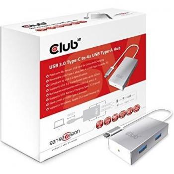 Club3D USB 3.0 tipo C a 4X USB tipo A, estación de acoplamiento para computadora, negro (CSV-1541