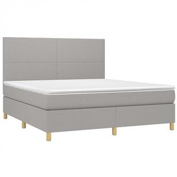 Cama box spring colchón y luces LED tela gris claro 180x200 cm