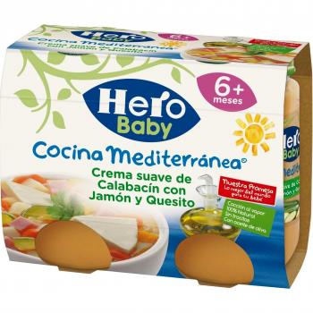 Hero Baby Cocina Mediterránea Crema Calabacin con Jamón y Queso - Paquete de 2 x 190 gr - Total: 380 gr