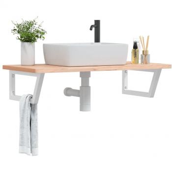 Estante de lavabo de pared de acero y madera maciza de haya Vidaxl Marrón