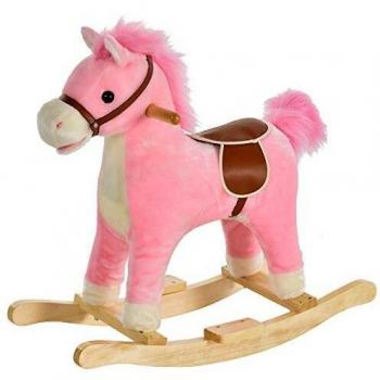 HOMCOM Caballo Balancín para Bebé de 36 a 72 Meses Juguete Balancín de Felpa Suave con Música Relinchos Sonidos de Galope Boca y Cola Móviles 65x32,5x61 cm Rosa