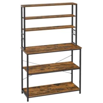 Estante de Cocina Industrial para Cafetera - 6 Estantes y 6 Ganchos - Estructura de Acero Ajustable