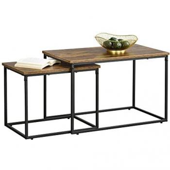 Set de 2 Mesas de Centro Härnösand - Aglomerado y Acero, Negro y Efecto Madera