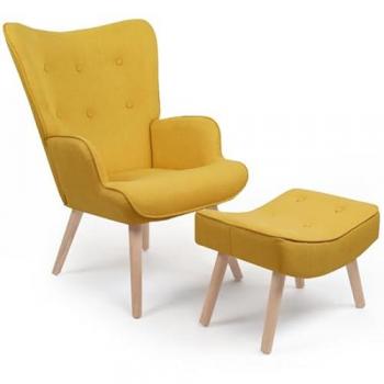 Sillón escandinavo IDMarket Ivar con reposapiés amarillo