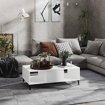 Mesa de salón blanca de madera multicapa y aglomerado, dimensiones 103,5x60x35 cm