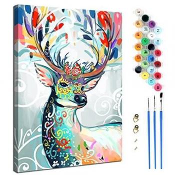 Kit de pintura al óleo por números para niños y adultos principiantes, incluye pinceles y pigmentos acrílicos, decoración de hogar-Ciervo arcoiris 40x50cm
