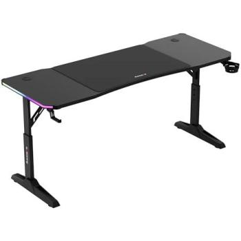 Escritorio Gaming Huzaro Hero 4.6 RGB Regulable en Altura, 160x60 cm, Superficie de Carbono, Gestión de Cables, Soporte para Bebidas y Auriculares, Negro