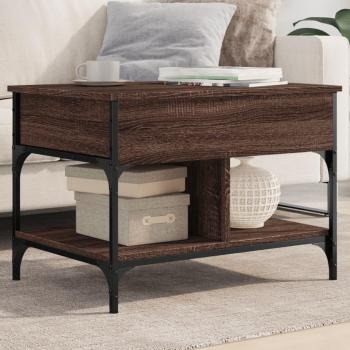 Mesa de centro de madera de ingeniería y metal 70x50x50 cm en color negro, roble sonoma y roble ahumado, ideal para salón o comedor, también conocida como mesita auxiliar o mesa de café
