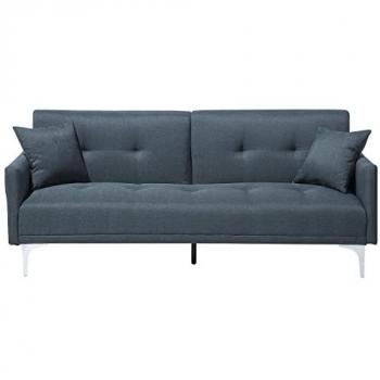 Sofá Cama 3 Plazas Azul Oscuro con Asiento Abotonado y Mecanismo Click Clack Lucan