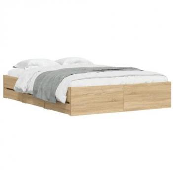 Cama con cajones de madera de ingeniería roble Sonoma 120x190 cm