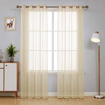Deconovo Visillo para Ventana Cortina Transparente para Jardín 2 Paneles 140 x 229 cm Beige