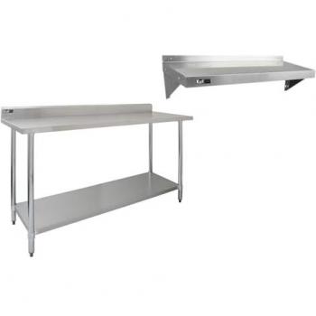 Banco de Catering de Acero Inoxidable 180cm con 2 Estantes Montados en la Pared