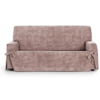 Funda sofá Eysa TURIN rosa antimanchas 3 plazas con lazos, medidas 180 - 230 cm
