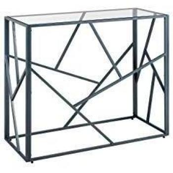 Consola de metal plateado con tablero de cristal 85 x 100 x 40 cm moderna glamourosa contemporánea Orland