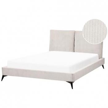 Cama moderna tapizada en pana beige claro 140 x 200 cm con somier de listones y cabecero acolchado Melle