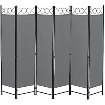 Biombo Separador de 6 Paneles Saragossa 171 x 240 cm Gris Oscuro Decorativo para Interior