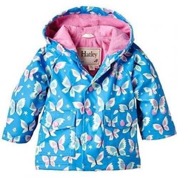 Hatley Infant Raincoat -Butterflies-Abrigo impermeable Bebé-Niñas,, Azul, 12 meses