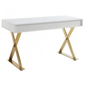 Escritorio con 2 cajones - MDF lacado y metal - Blanco y dorado - PLEISA de Pascal Morabito