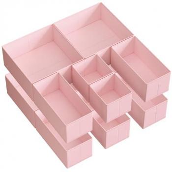Juego de 12 Organizadores de Cajón Plegables en Tela No Tejida, Rosa Pastel para Calcetines, Ropa Interior, BHs, Krawatten y Bufandas