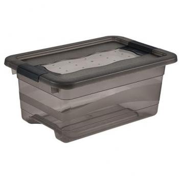 Caja de almacenamiento Keeper Cornelia, 4 litros, gris translúcido con tapa y cierre deslizante