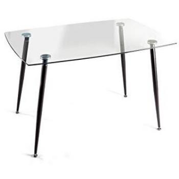 Mesa de Comedor Varsovia 120x80 cm, Cristal con Patas Metálicas Negras