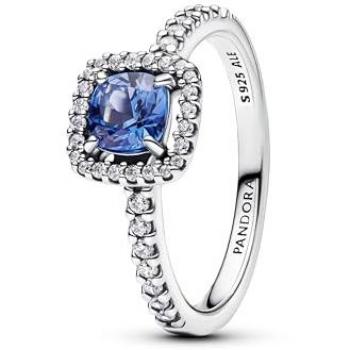 Anillo Halo Cuadrado Brillante Azul en Plata de Ley - Talla 54
