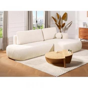Sofá rinconera derecho convertible de tela texturizada beige BROCARO de Maison Céphy