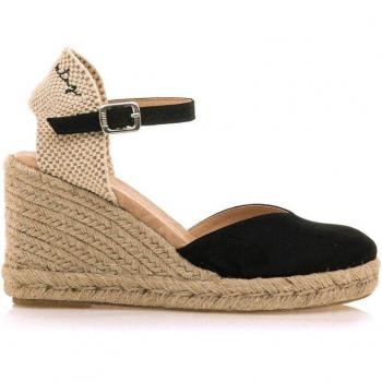 Sandalia Cuña Mustang 51987 Negro - Sandalias de cuña cerradas con piso de piel para mujer en color negro