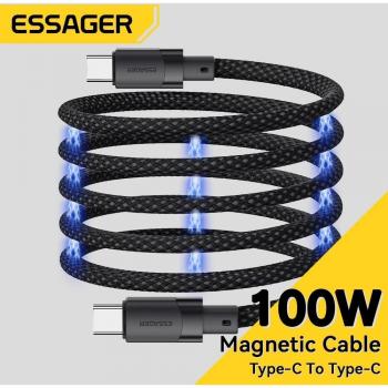 Cable Magnético USB C a C 100W para iPhone 15 y Cable de Datos Tipo C a C 65W para Ordenador Portátil Samsung, 1m, Negro