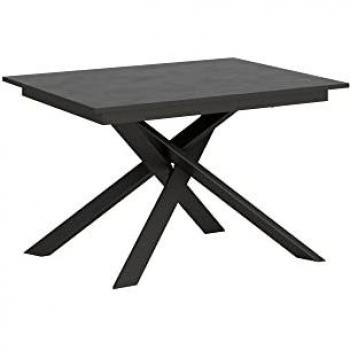 Mesa extensible 90x120/180 cm efecto madera gris espatulado con estructura y borde antracita
