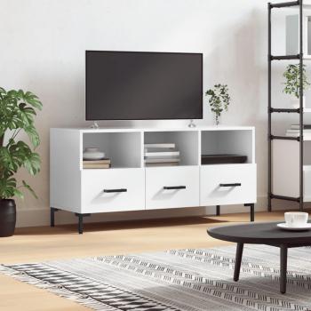 Mueble de TV de madera de ingeniería y contrachapada blanco brillo, dimensiones 102x36x50 cm, ideal para salón