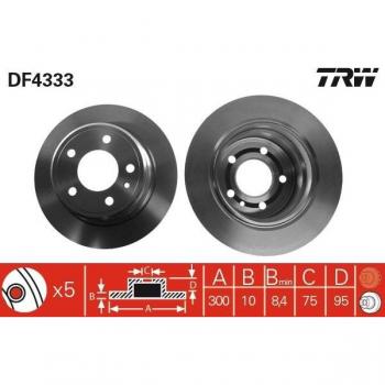 Disco de freno TRW DF4333, tipo: disco de freno, características: diseño optimizado para una mejor disipación del calor, alta resistencia a la deformación, fabricado con materiales de alta calidad para mayor durabilidad y
