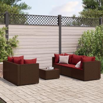 6-Piece Brown Poly Rattan Garden Lounge Set with Cushions