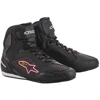 Alpinestars Zapatillas de Moto Stella Faster-3 Rideknit Mujer Negro-Amarillo-Rosa