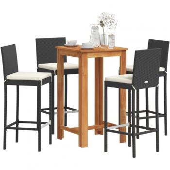 5 Piece Black Acacia Wood and Poly Rattan Garden Bar Set