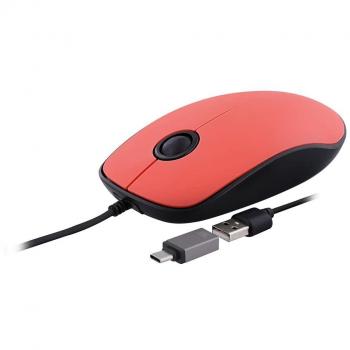 Ratón con cable Sunset USB-A y USB-C de TnB, color rojo, compatible con conexiones USB-A y USB-C