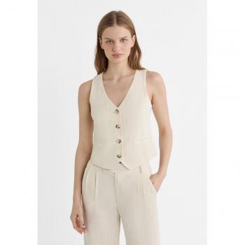 Stradivarius Short Stone Gray Linen Blend Waistcoat XL