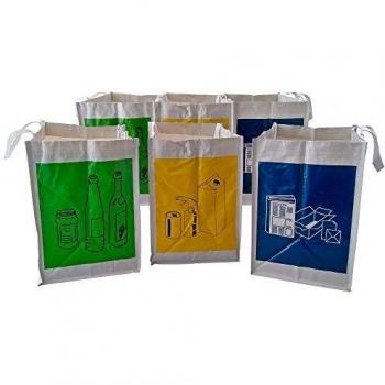 Sin marca Pack de 2 Sets de 3 Bolsas Basura Reciclaje/Cubos de Reciclaje, Separables, con Asas, Gran Capacidad, para Papel, Vidrio y Plástico, Ideal para Hogar/Oficina/Interior/Exterior