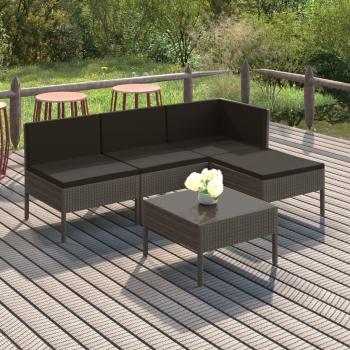 5-Piece Grey Poly Rattan Garden Lounge Set with Cushions
