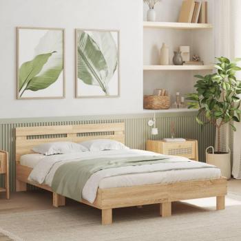 Cama con cabecera y luces LED Sonoma Roble 120x200 cm
