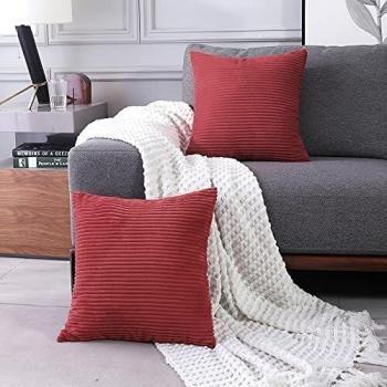 Deconovo Funda Cojin Almohada, para Salon Comedor, de Pana Suaves Decorativas, 2 Piezas, 50x50cm, Rojo Oscuro