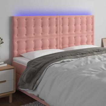 Cabecero LED Terciopelo Rosa 180x5x111/128 cm con luces LED