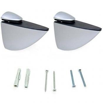 Emuca 4009025 - Lote de 2 soportes mod Pelicano para estante de madera o cristal de espesor 5-40mm acabado pintado aluminio