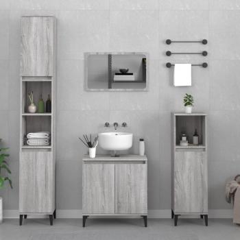 Set de muebles de baño 3 piezas gris Sonoma madera contrachapada multicapa